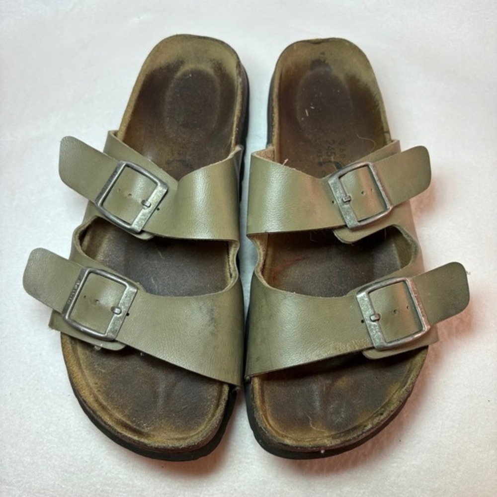 Betula by Birkenstock Womens 38 Olive Green Two Strap Buckle Slide Sandals